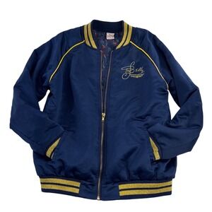 Y2K‎ Disney Princess Belle Bomber Jacket Blue Satin Rose Embroidered Girls